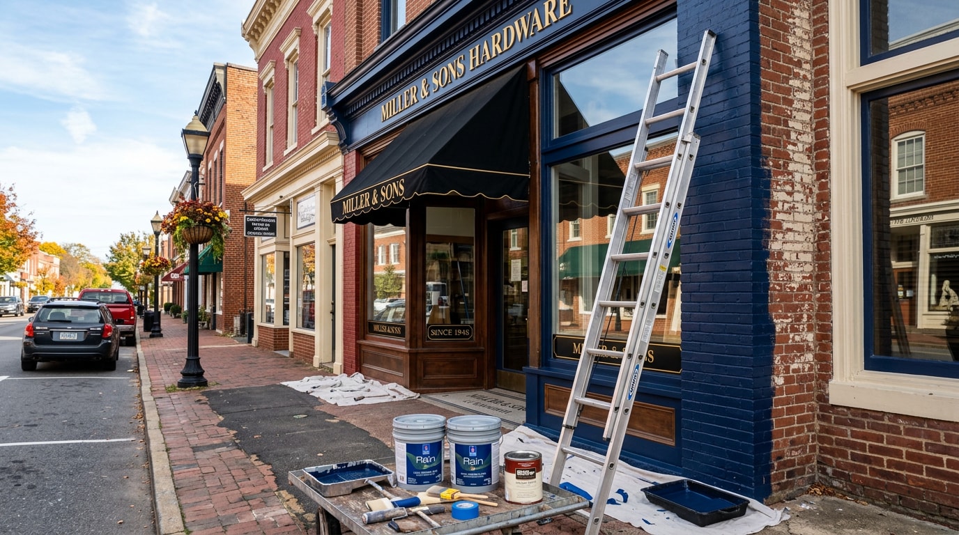 Freshly painted commercial storefront exterior in Front Royal, VA