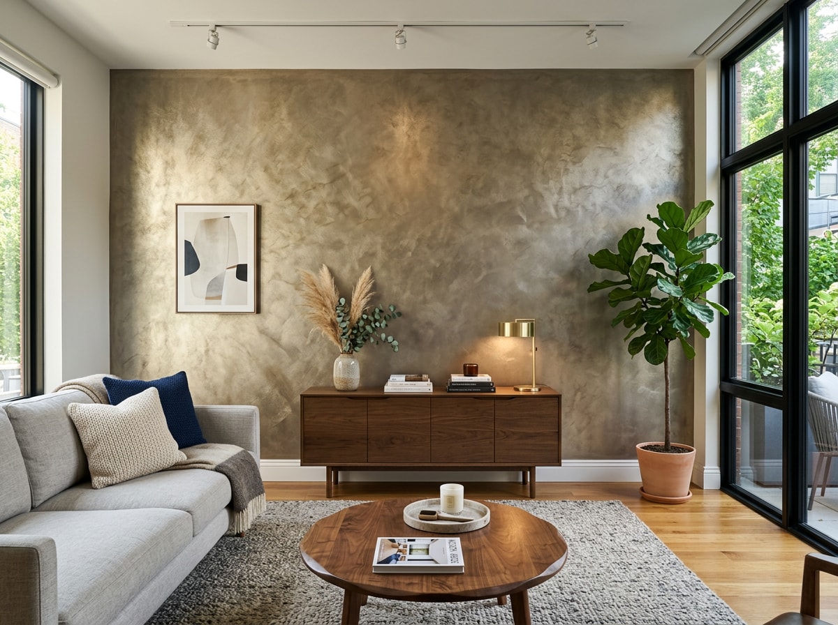 Experienced decorative painter applying a custom faux finish technique to an interior wall