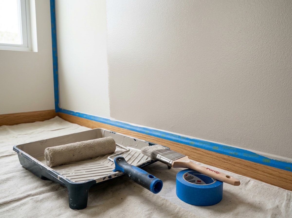 Professional painting contractor applying interior wall paint in a Winchester, VA home