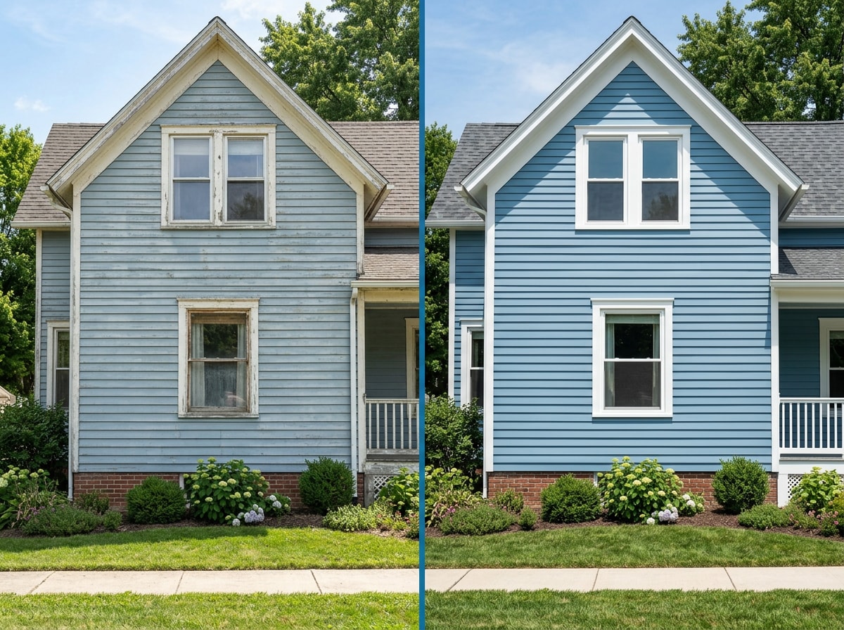 Freshly painted two-story exterior home in Purcellville, VA with crisp white trim