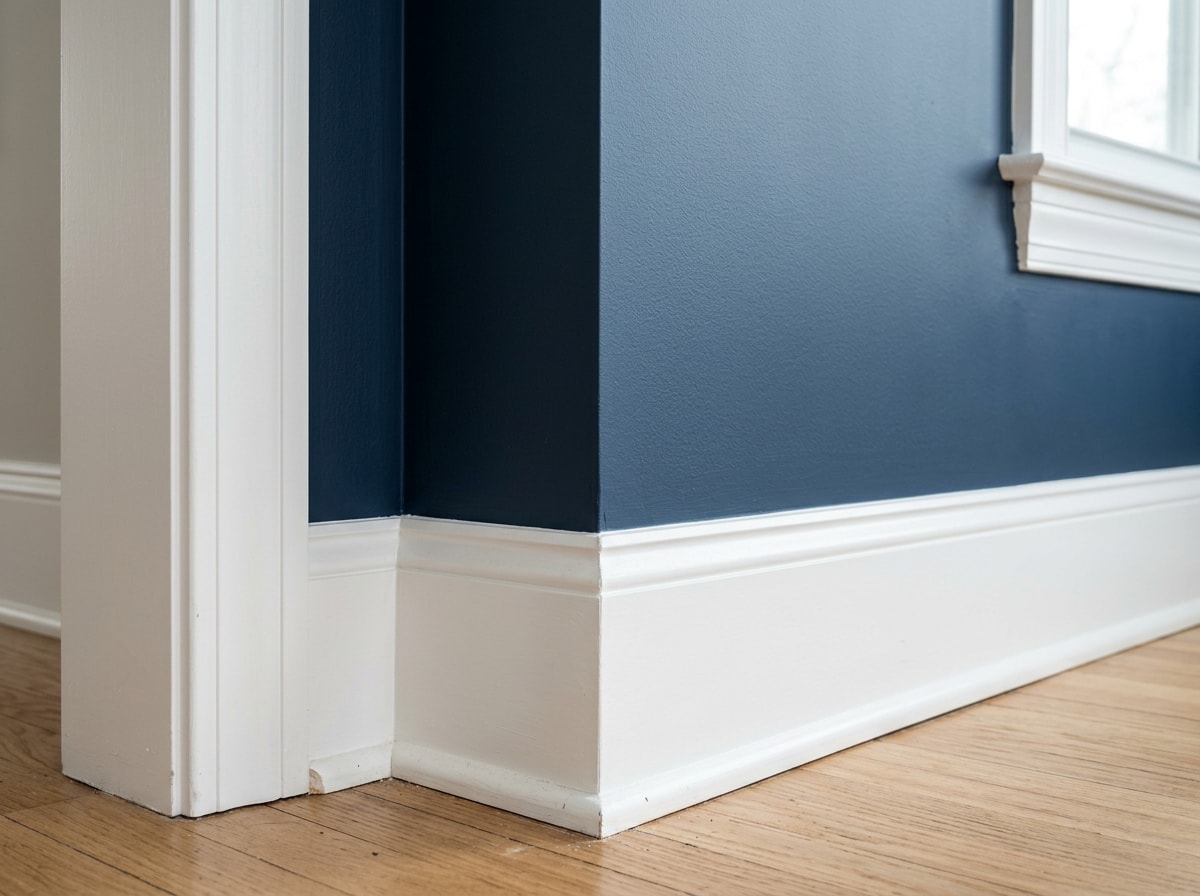 Freshly painted living room wall with crisp white trim in a Purcellville, VA home
