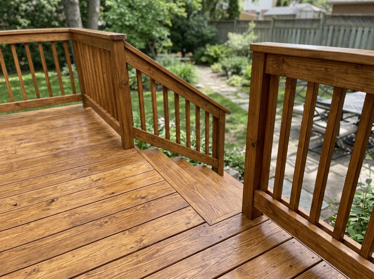 Freshly stained wood deck in Stephens City, VA with even sealant coverage