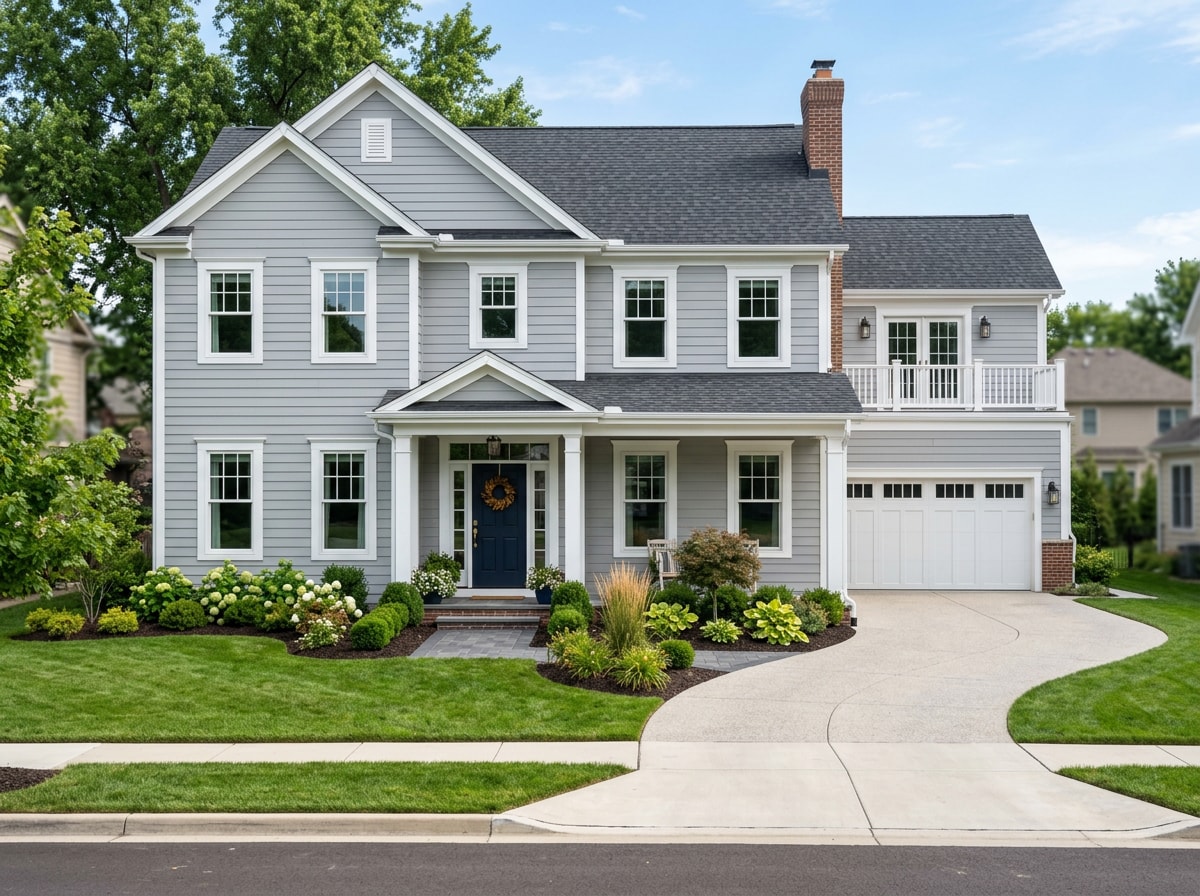Freshly painted two-story home exterior in Stephens City, VA with crisp white trim
