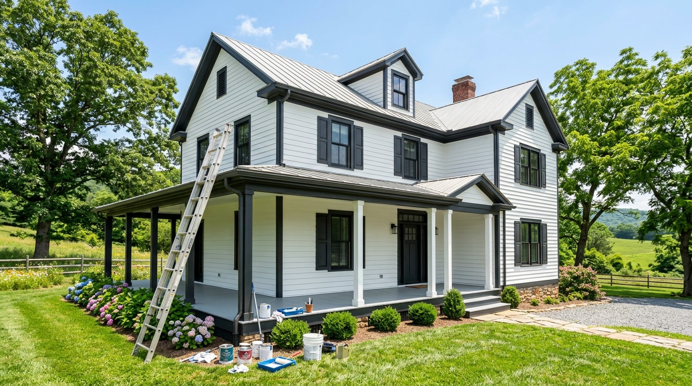 Freshly painted farmhouse-style home exterior in Berryville, VA