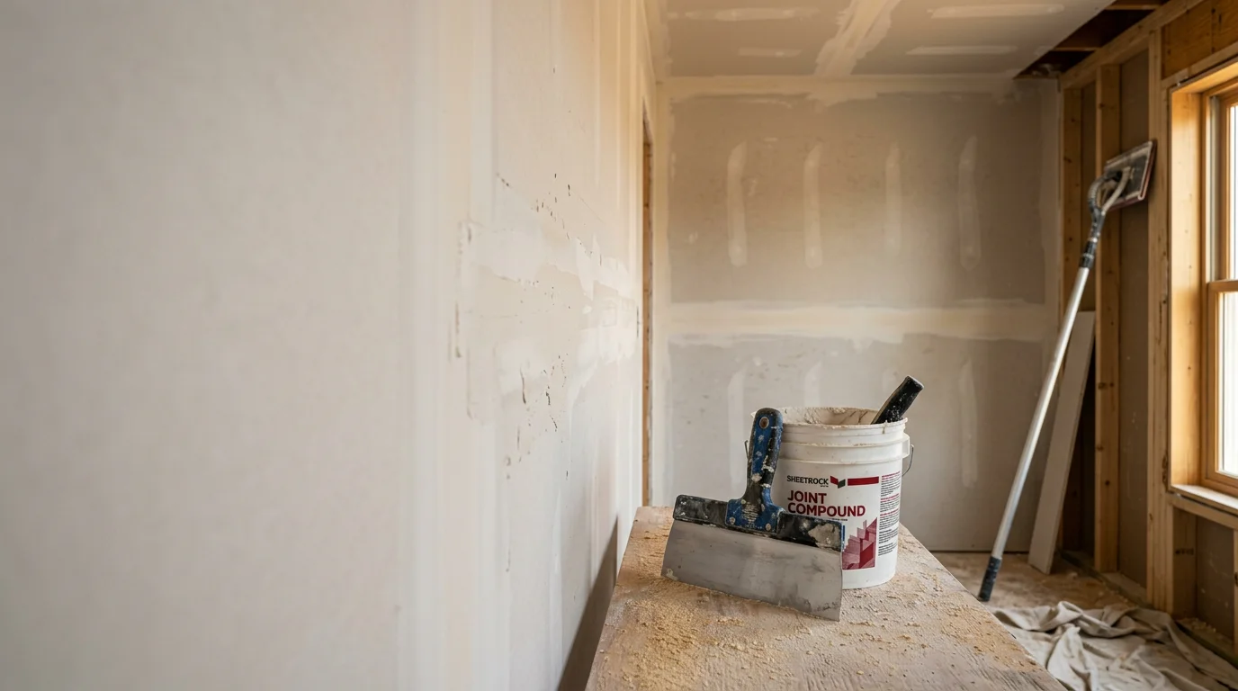 A freshly finished drywall wall and ceiling in a Winchester, VA home showing smooth, seam-free surfaces ready for primer and paint. The room is well-lit with no visible joints, tape lines, or fastener marks.