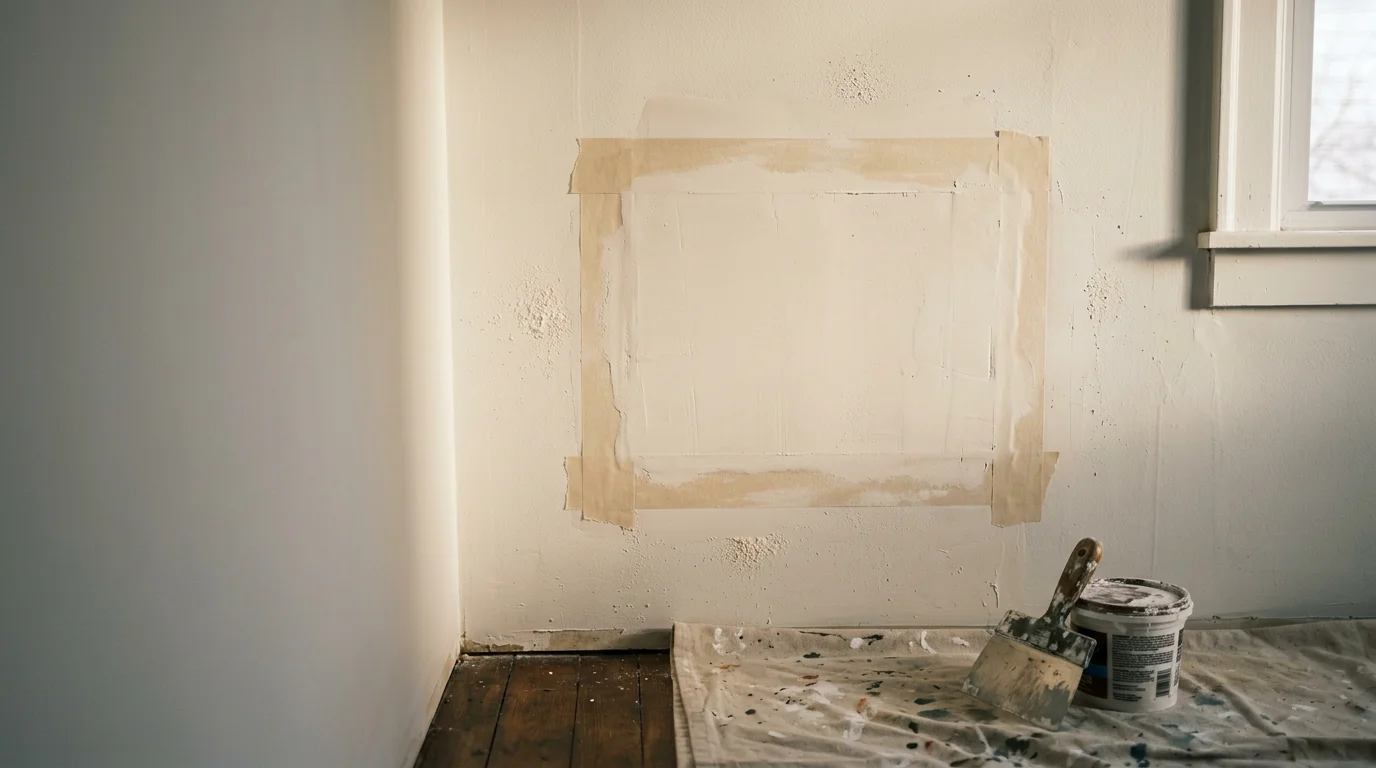 A freshly repaired and painted drywall wall inside a single-family home in Winchester, VA, showing a smooth, crack-free surface with no visible patch lines. The finished wall is ready for paint and blends evenly with the surrounding interior.
