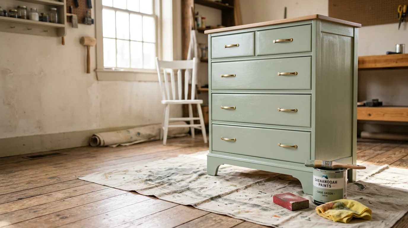 A freshly painted wooden dresser with a smooth matte finish inside a Winchester, VA home. The piece shows clean edges and even color coverage after professional furniture painting.