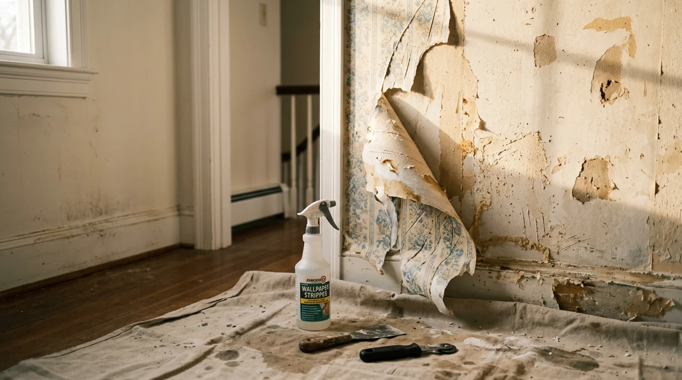 A freshly cleared interior wall in a Winchester, VA home after professional wallpaper removal, showing a smooth, clean surface ready for primer and paint. The room reflects the older home construction common across the Shenandoah Valley area.